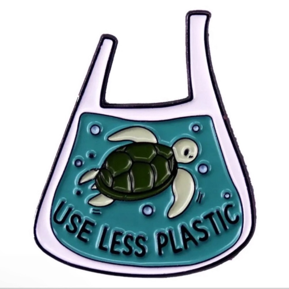 Use Less Plastic Enamel Pin, Save The Turtles and Sea Creatures Enamel Pin